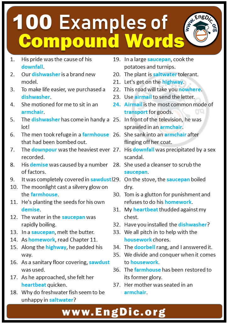 100 Examples Of Compound Words In Sentences EngDic