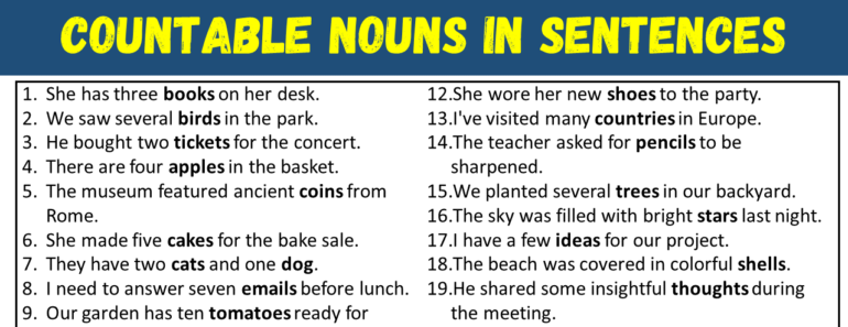 100 Examples of Countable Nouns in Sentences