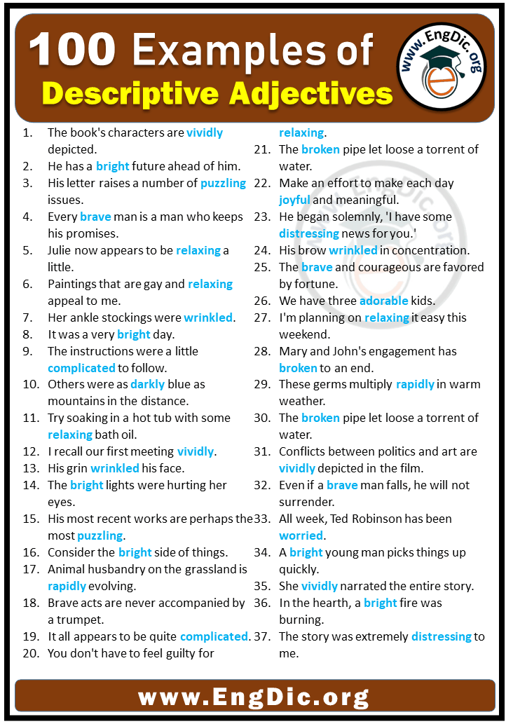 100 Examples of Descriptive Adjectives in Sentences