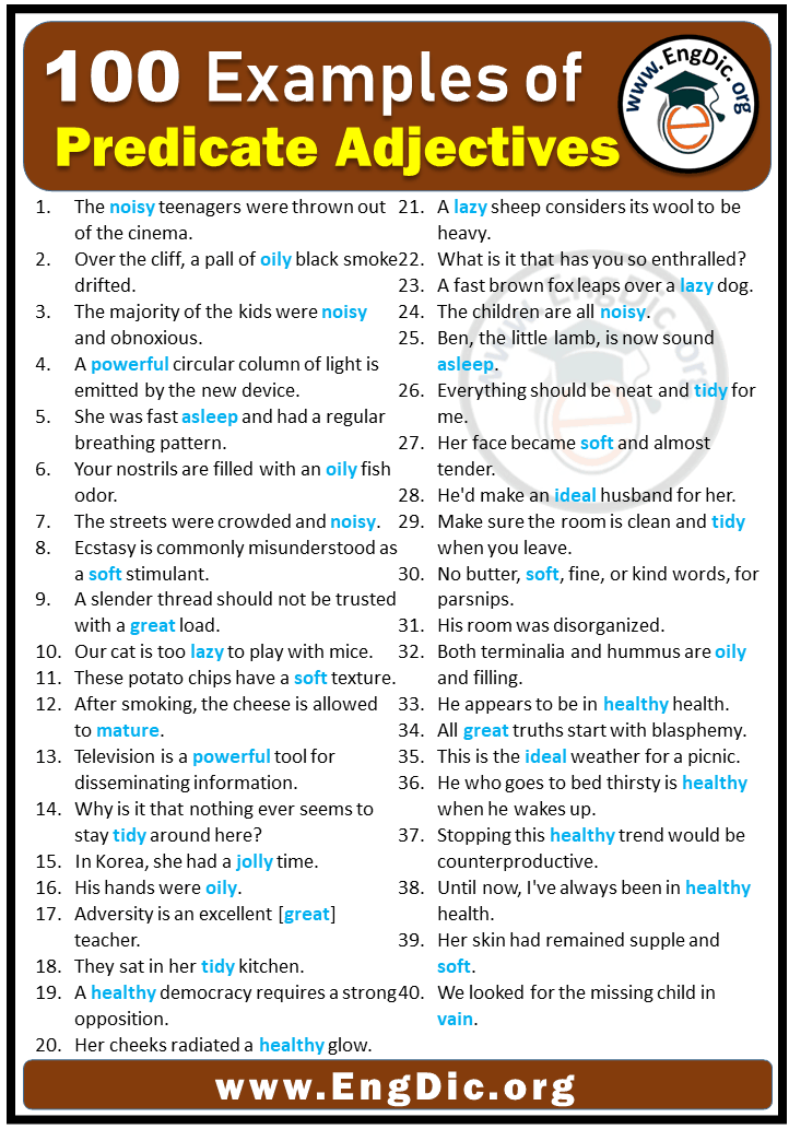100 Examples Of Predicate Adjectives EngDic