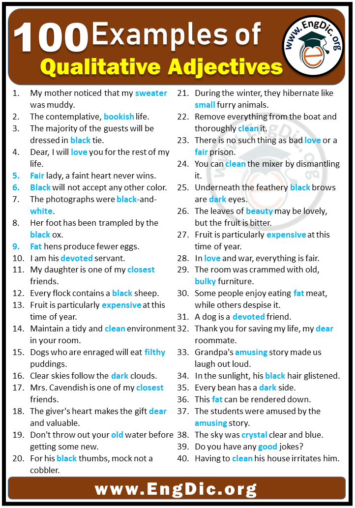 100 Examples of Qualitative Adjectives in Sentences