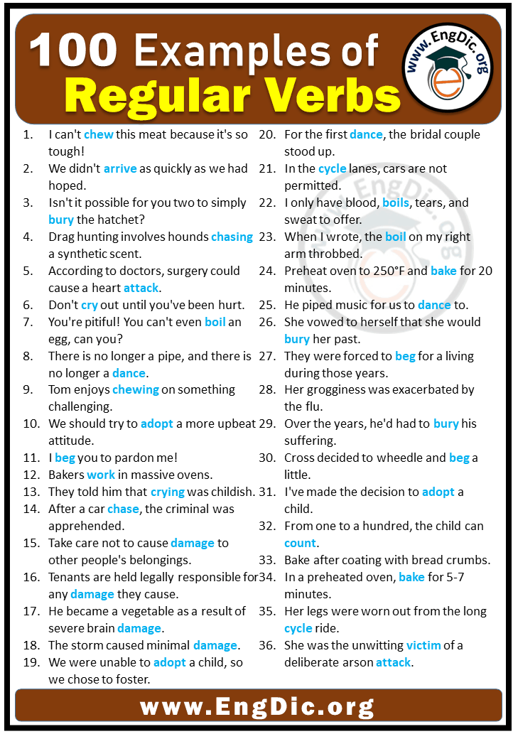 +100 Examples of Regular Verbs in Sentences - EngDic