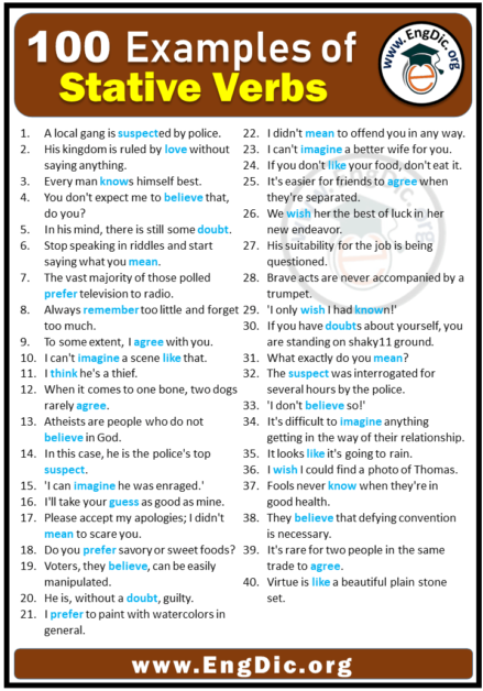 100 Examples Of Stative Verbs In Sentences EngDic