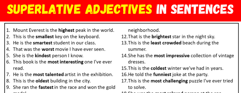 100 Examples of Superlative Adjectives in Sentences