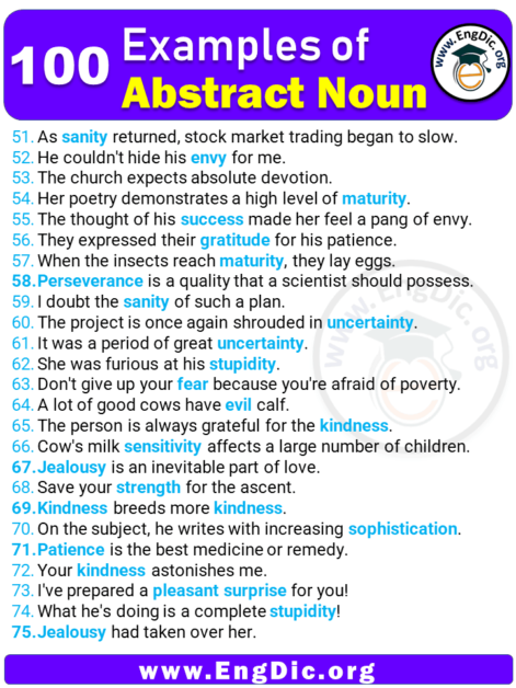 100 Examples Of Abstract Nouns In Sentences EngDic