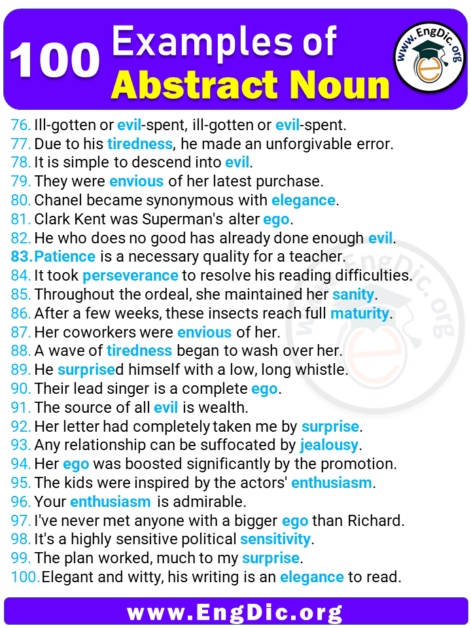 100 Examples of Abstract Nouns in Sentences – EngDic