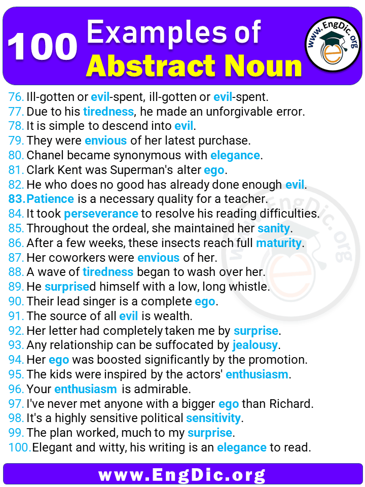 100 Examples of abstract nouns in Sentences 4