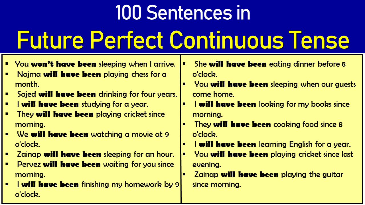 100 sentences in future perfect continuous tense