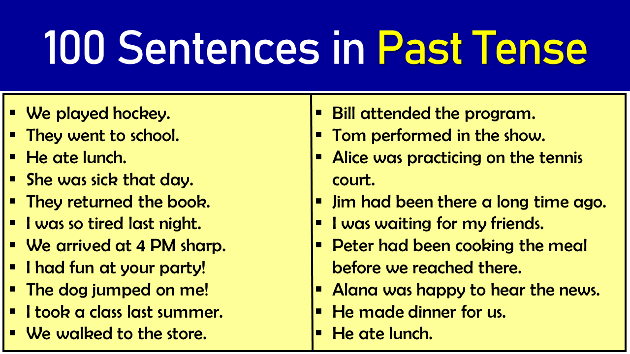 100 sentences in past tense