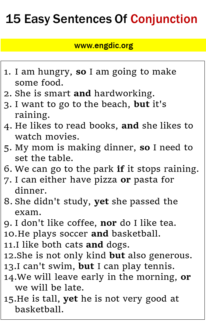 15 Easy Sentences Of Conjunction