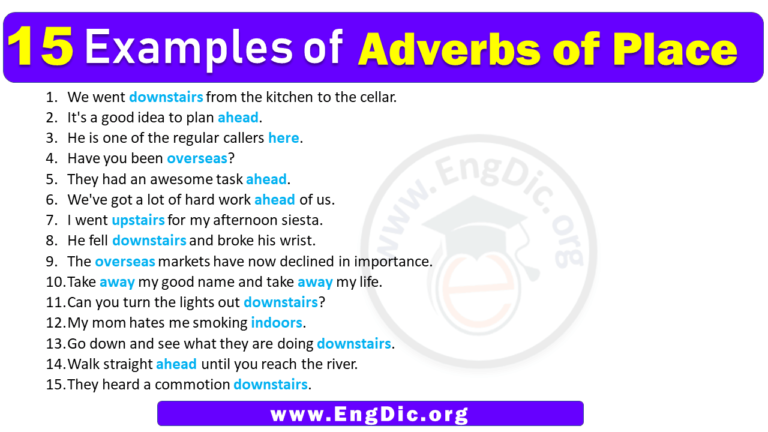 15 Examples Of Adverbs Of Place In Sentences - Engdic