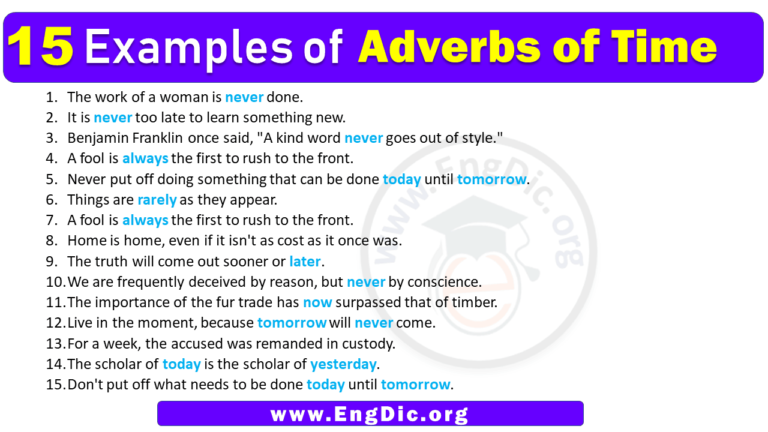 15 Examples Of Adverbs Of Time In Sentences - Engdic