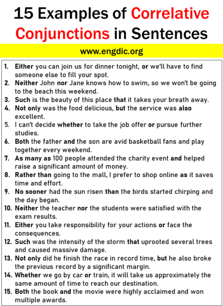 15 Examples Of Correlative Conjunctions In Sentences - Engdic