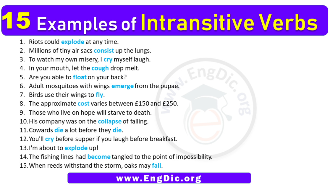 15 Examples of Intransitive Verbs in Sentences - EngDic