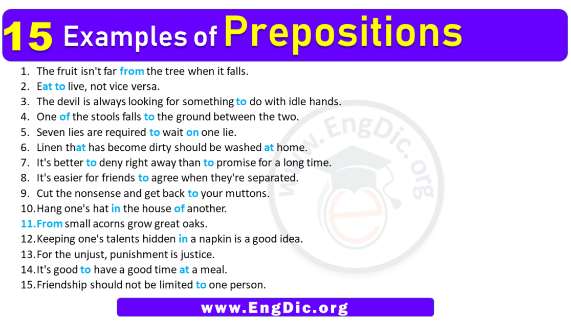 15 Examples of Prepositions in Sentences - EngDic