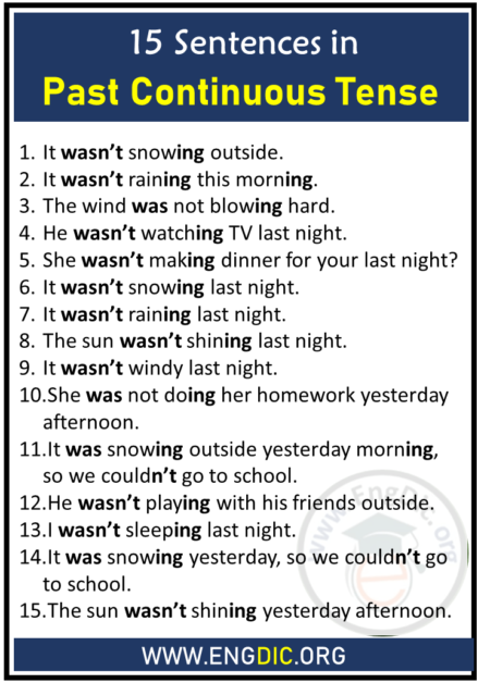 15 Sentences in Past Continuous Tense - EngDic