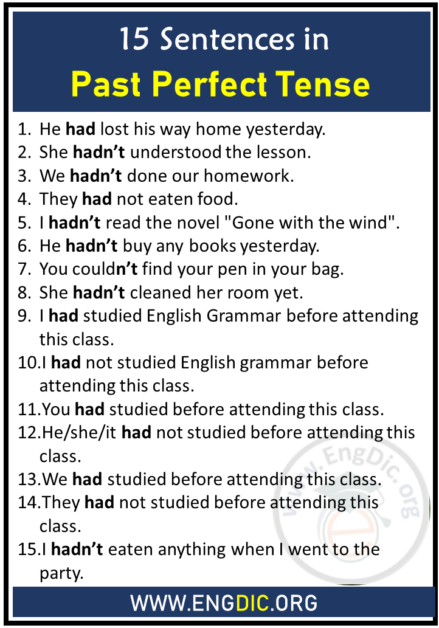 15 Sentences in Past Perfect Tense - EngDic