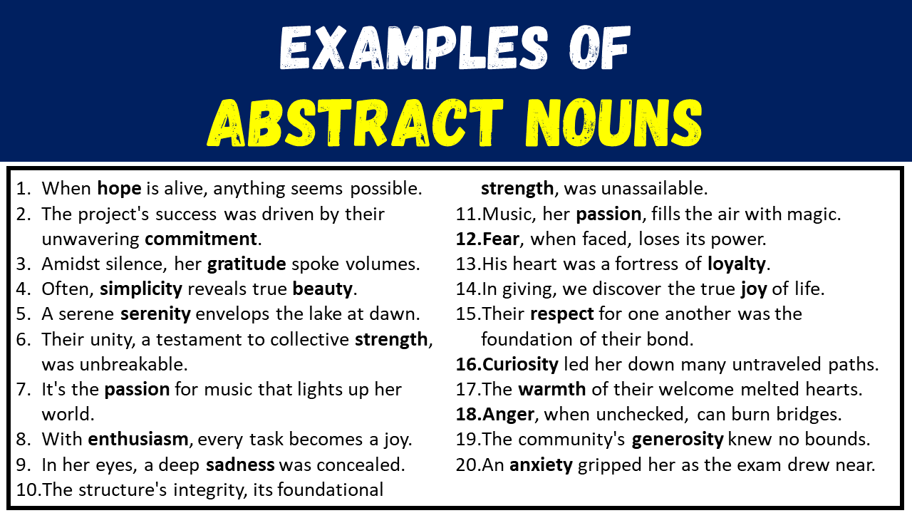 20 Examples of Abstract Nouns in Sentences