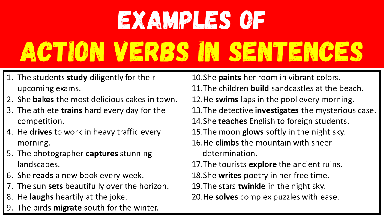 20 Examples of Action Verbs in Sentences