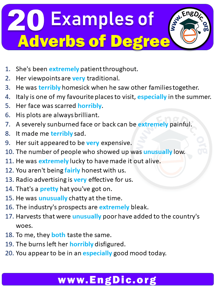 20 Examples Of Adverbs Of Degrees In Sentences EngDic