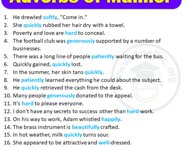 20 Examples of Adverbs of Manner in Sentences