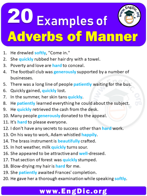 20 Examples of Adverbs of Manner in Sentences - EngDic