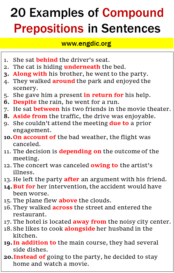 20 Examples of Compound Prepositions in Sentences