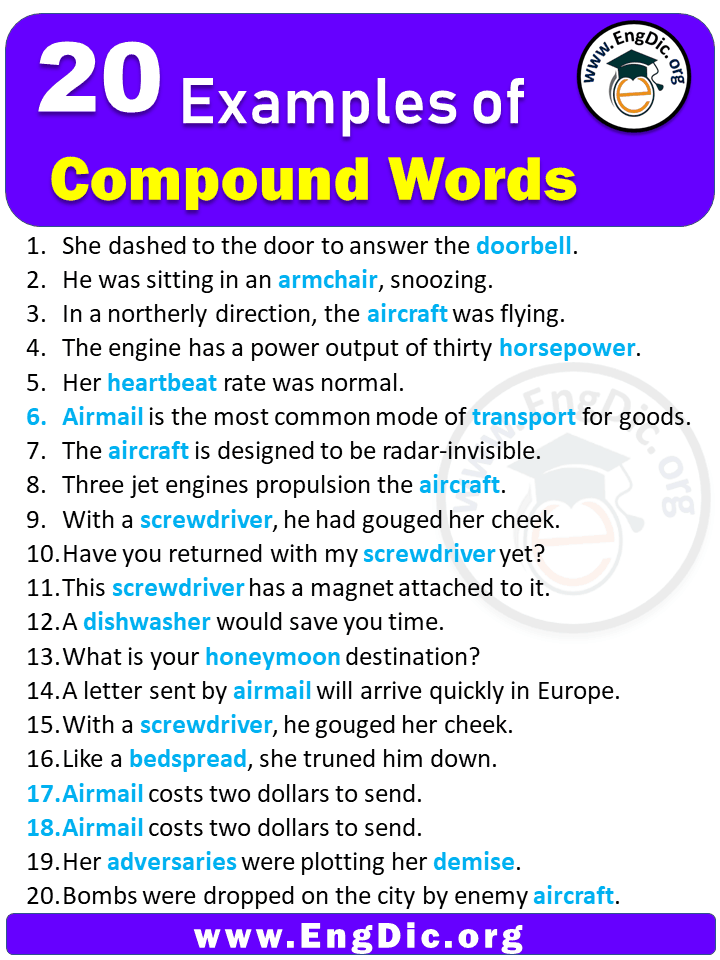 20 Examples Of Compound Words In Sentences EngDic