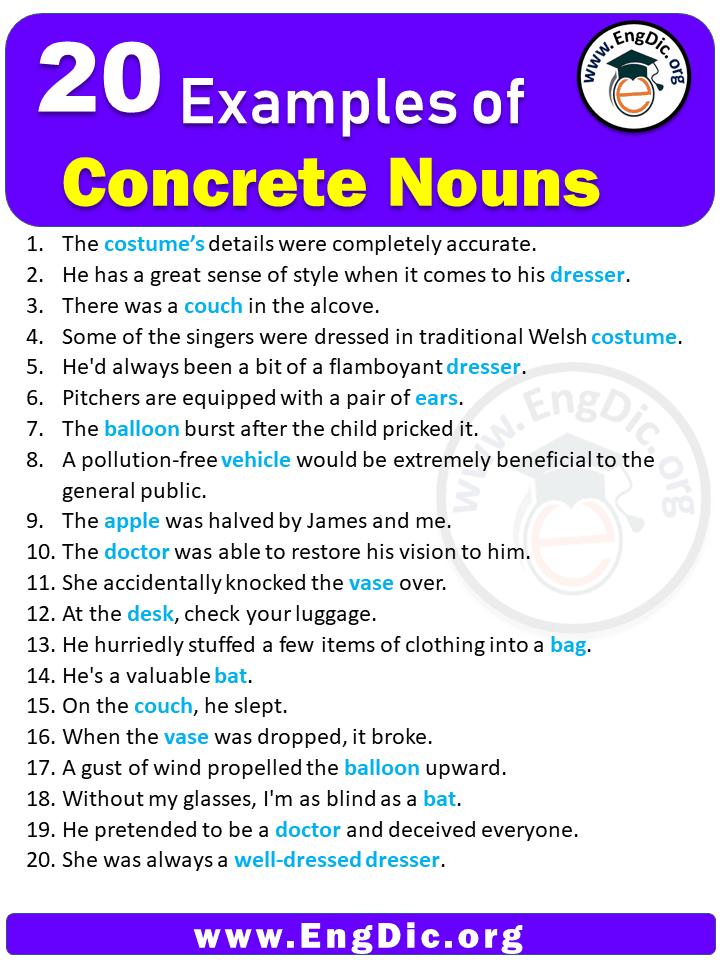 Concrete Nouns Examples 10 Example