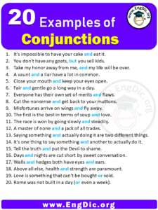 20 Examples of Conjunctions in Sentences – EngDic