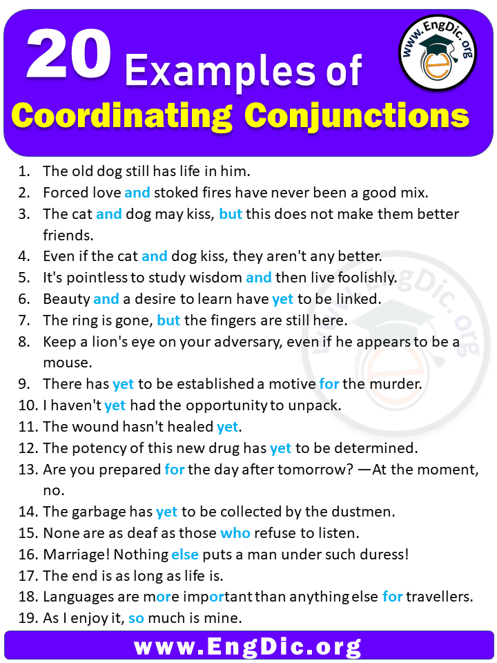 20 Examples Of Coordinating Conjunctions In Sentences Engdic 