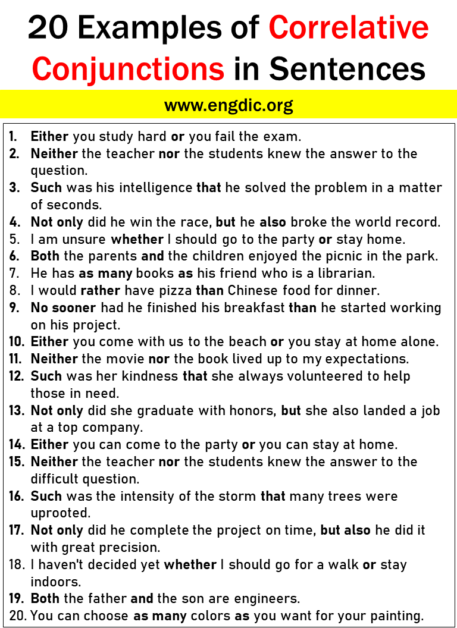 20 Examples of Correlative Conjunctions in Sentences - EngDic