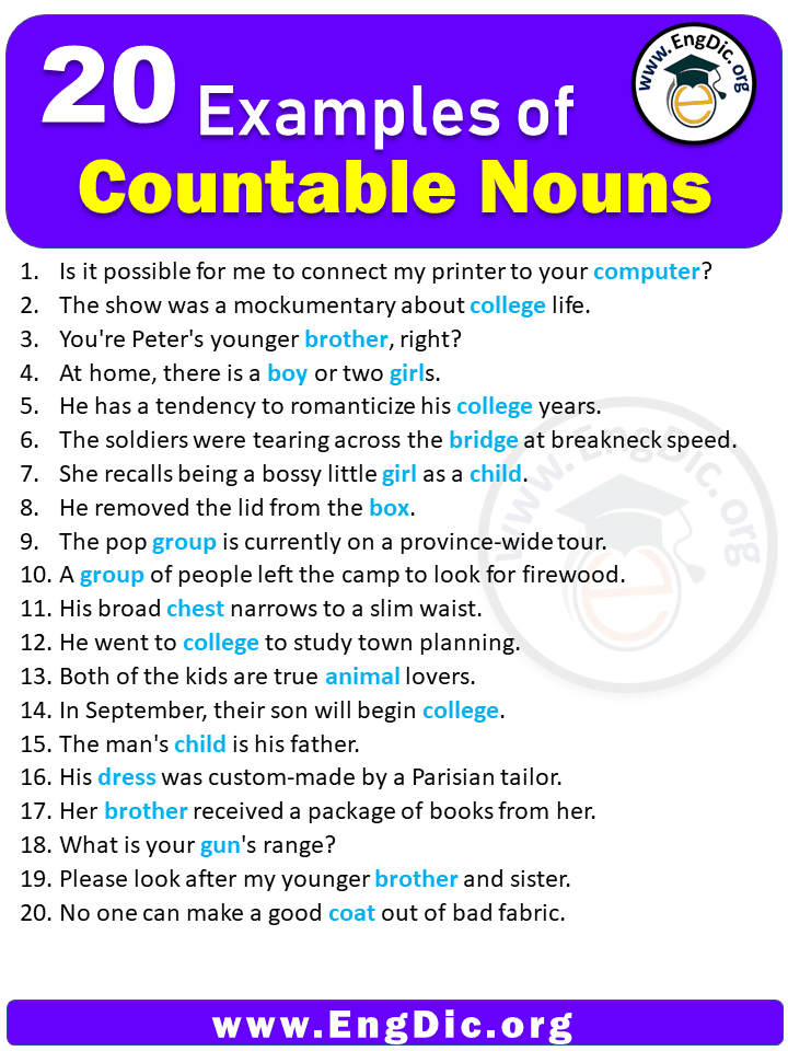 20 Examples of Countable Nouns in Sentences - EngDic