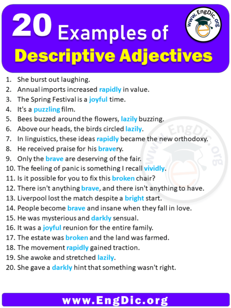 20 Examples of Descriptive Adjectives in Sentences – EngDic