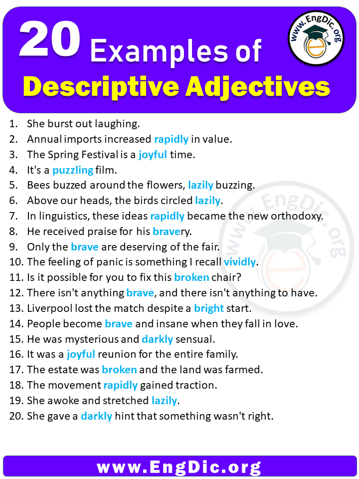 20 Examples Of Descriptive Adjectives In Sentences EngDic