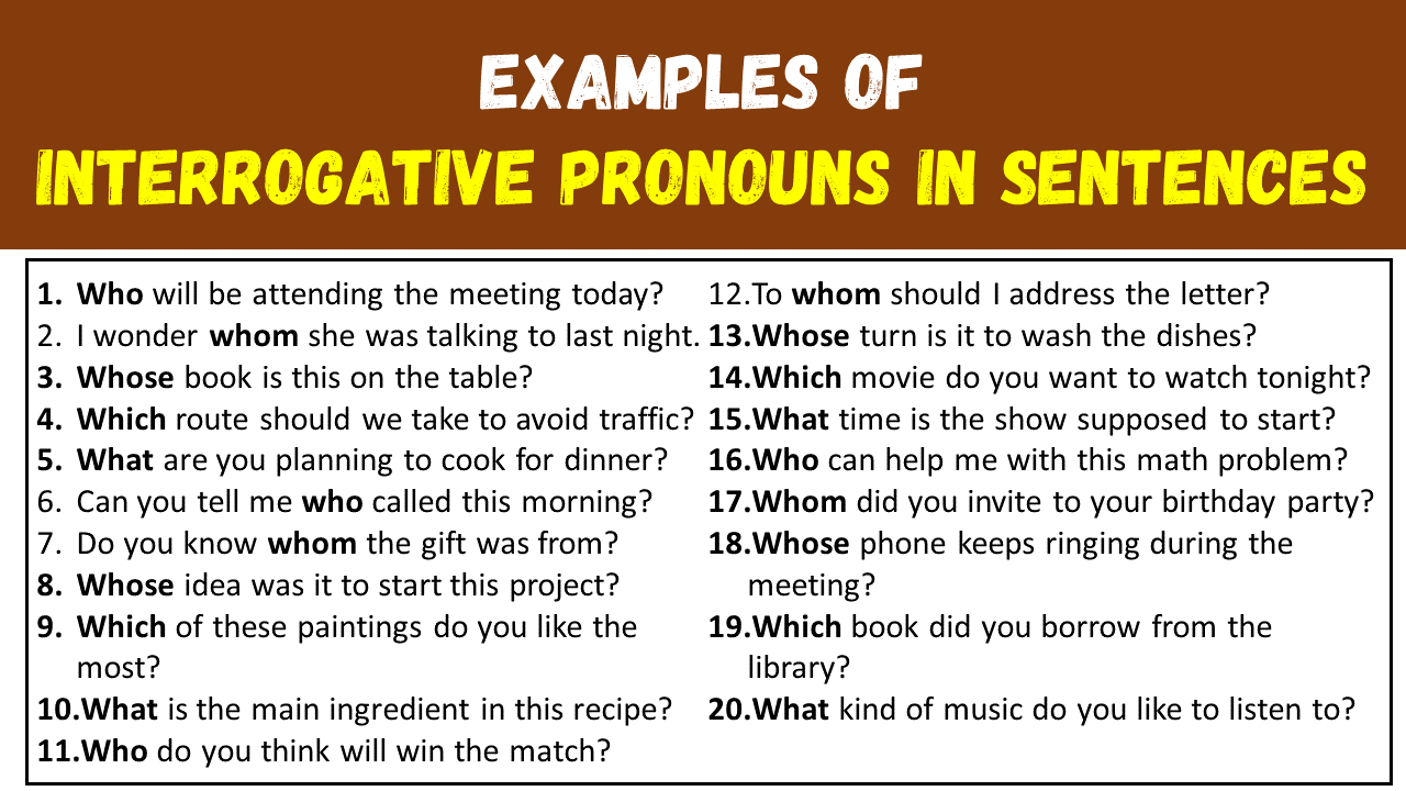 20 Examples of Interrogative Pronouns in Sentences