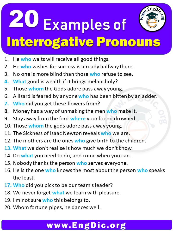 20 Examples Of Interrogative Pronouns In Sentences EngDic