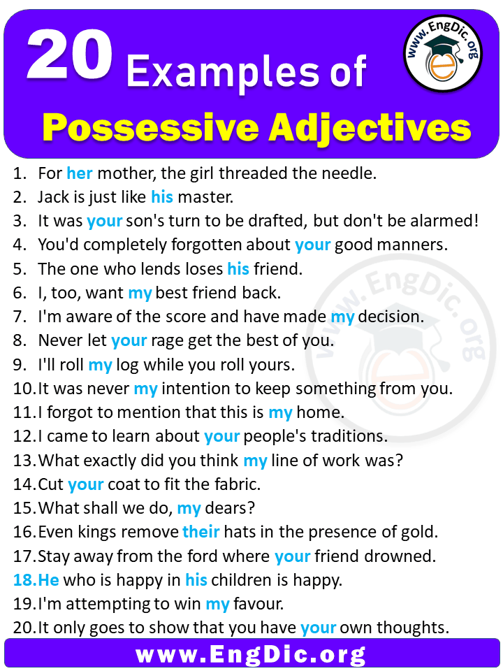 20 Examples Of Possessive Adjectives EngDic