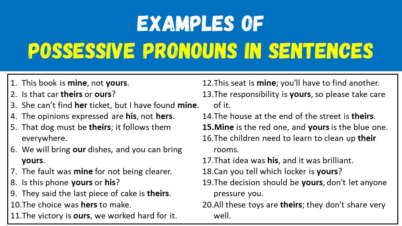 20 Examples of Possessive Pronouns in Sentences