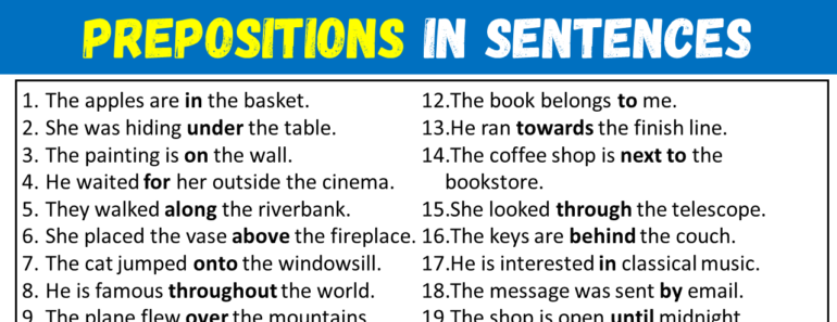 20 Examples of Prepositions in Sentences