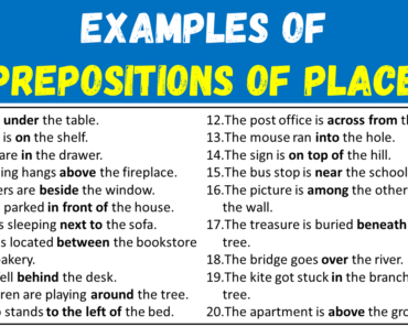 20 Examples of Prepositions of Place in Sentences