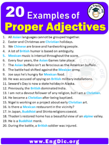 20 Examples of Proper Adjectives in Sentences – EngDic