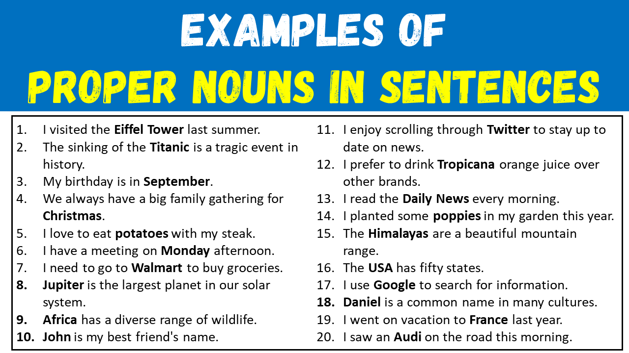 20 Examples of Proper Nouns in Sentences