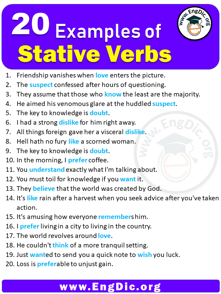20 Examples Of Stative Verbs In Sentences EngDic