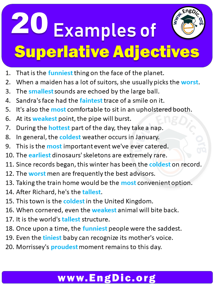 20 Examples of Superlative Adjectives in Sentences - EngDic
