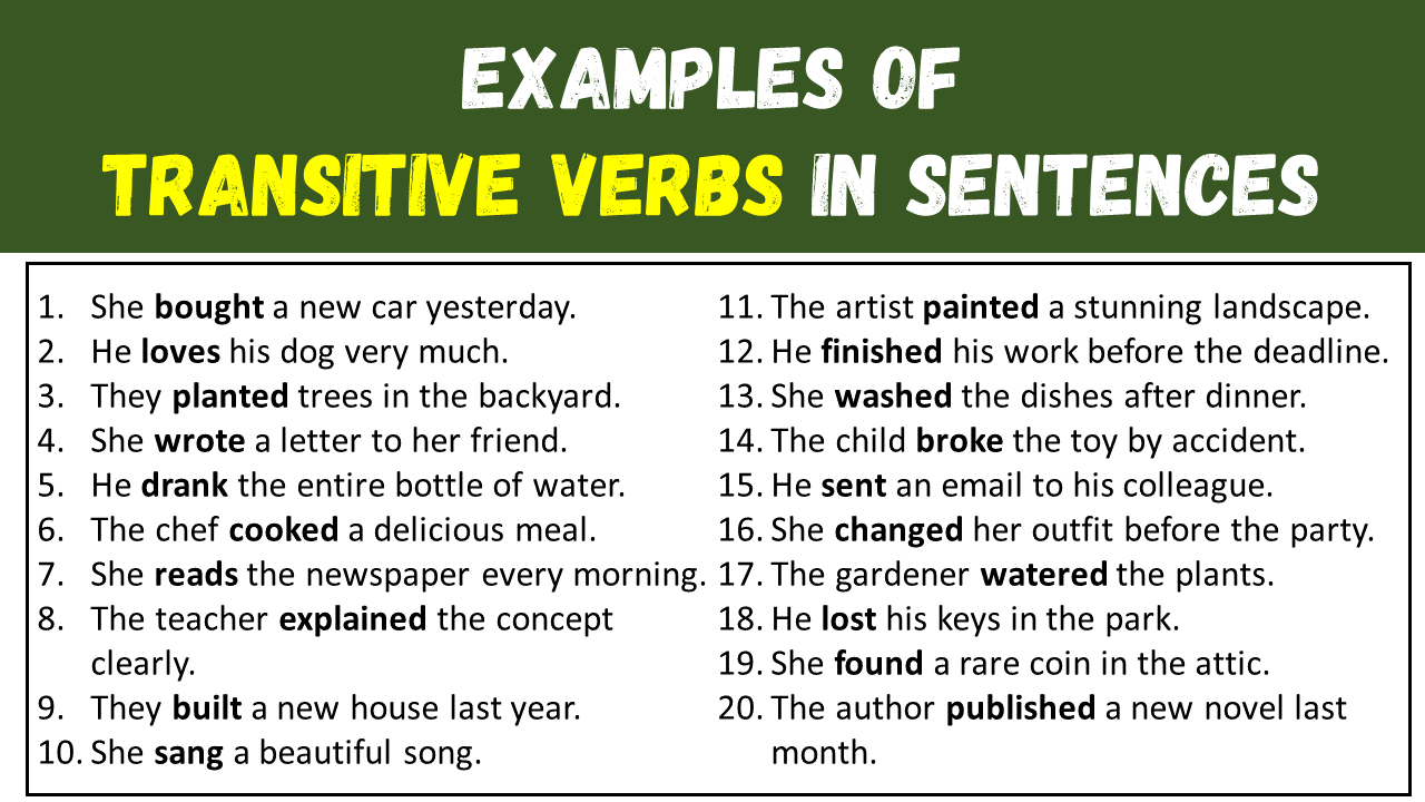 20 Examples of Transitive Verbs in Sentences - EngDic