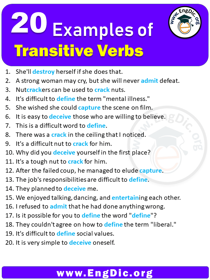 20 Examples Of Transitive Verbs In Sentences EngDic