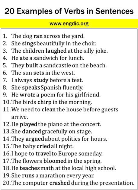 20 Examples of Verbs in Sentences - EngDic