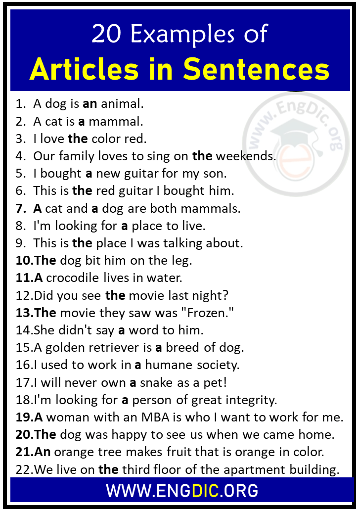 20 Examples Of Articles In Sentences Articles A An The EngDic