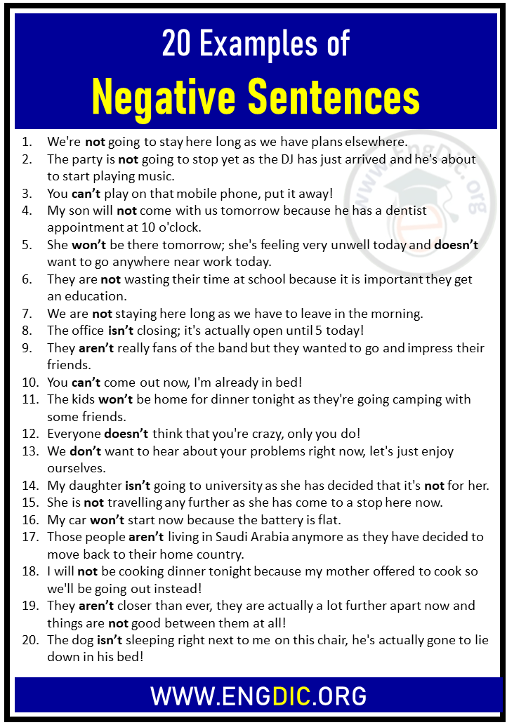 20 examples of negative sentences